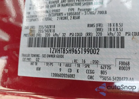 2006 Ford Mustang Gt z USA, uszkodzony, nr VIN 1ZVHT85H965199002